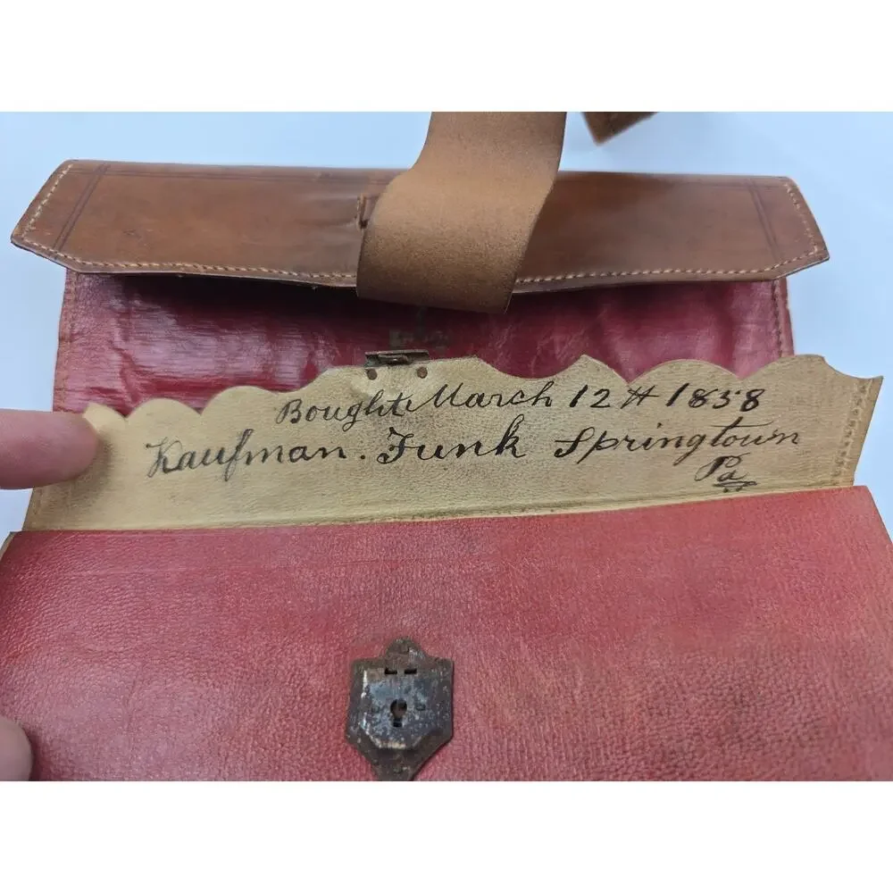 Dated 1838 Pre Civil War Era leather wallet billfold Springtown PA nice cond.